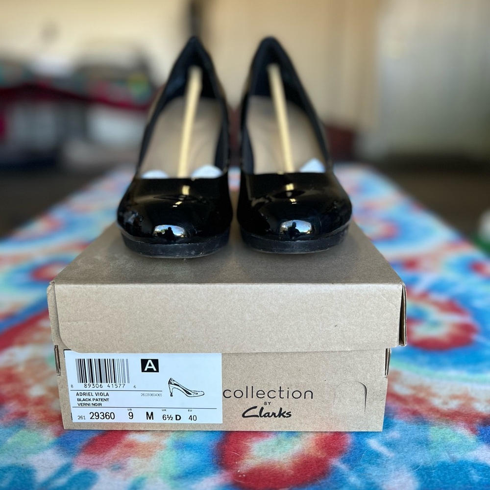 Clarks Women's Black Patent Leather Heels